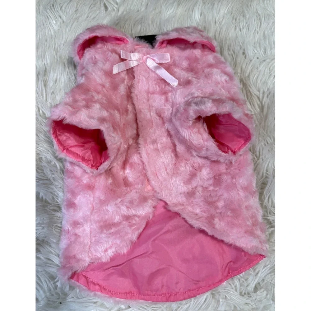 Pink Faux Fur Rosebud Swirl Pet Vest Dog Sweater Small Pink Plush Jacket